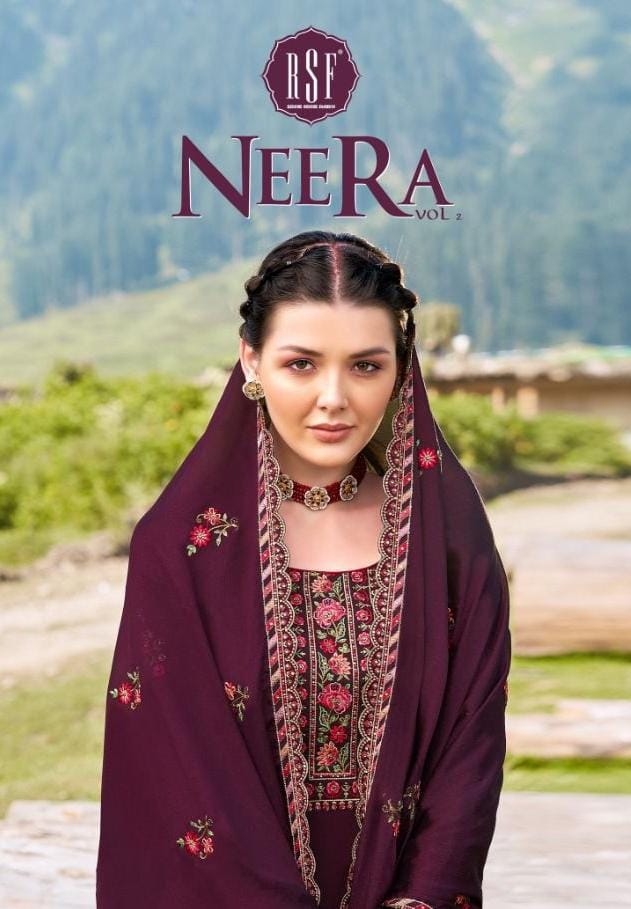 Rsf Neera Vol 2 Chinon Silk  Fabric With Full Body Embroidery Work