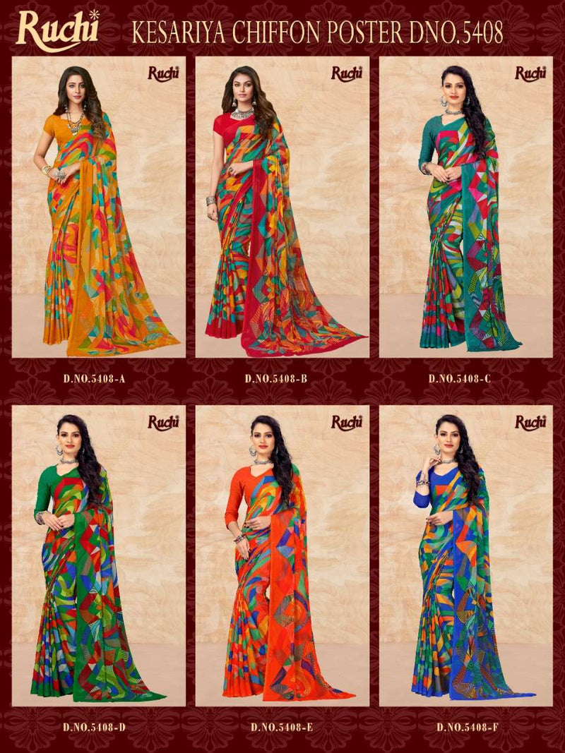 Ruchi Kesariya Chiffon 5408 Chiffon Heavy Look Printed Fancy Designer Sarees