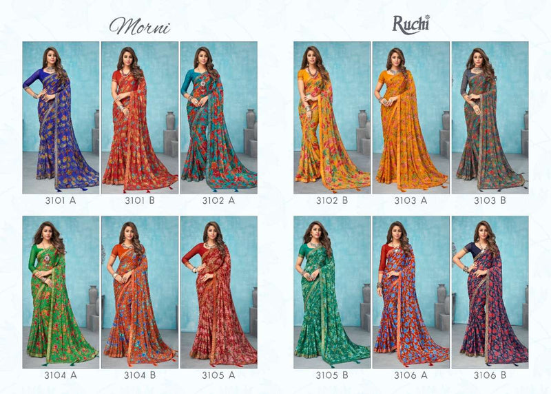 Ruchi Presents Morni Chiffon Printed Fancy Regular Wear Exclusive Designer Sarees With Border