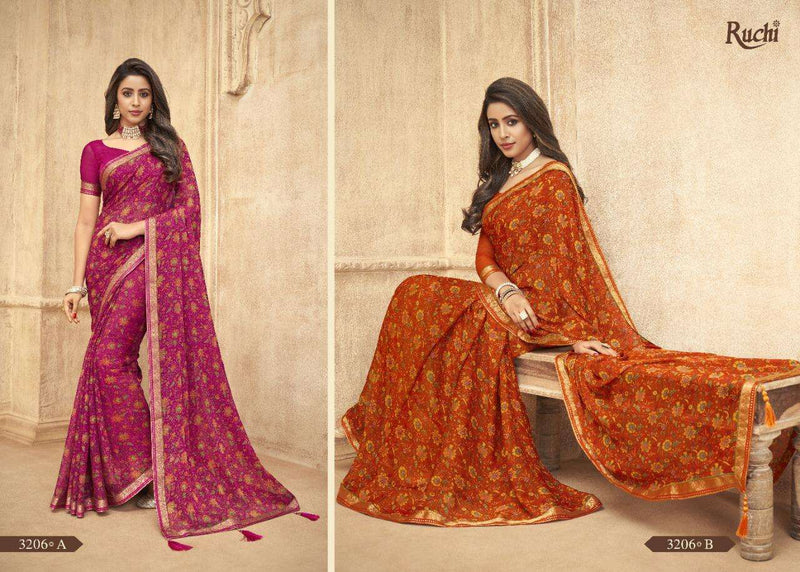 Ruchi Vaani Chiffon With Border Gorgeous Look Fancy Designer Casual Wear Saree