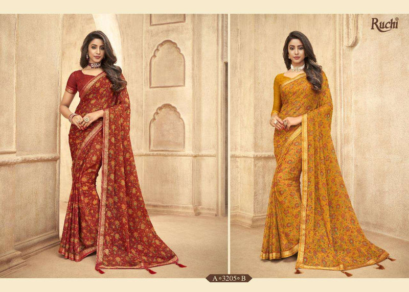 Ruchi Vaani Chiffon With Border Gorgeous Look Fancy Designer Casual Wear Saree