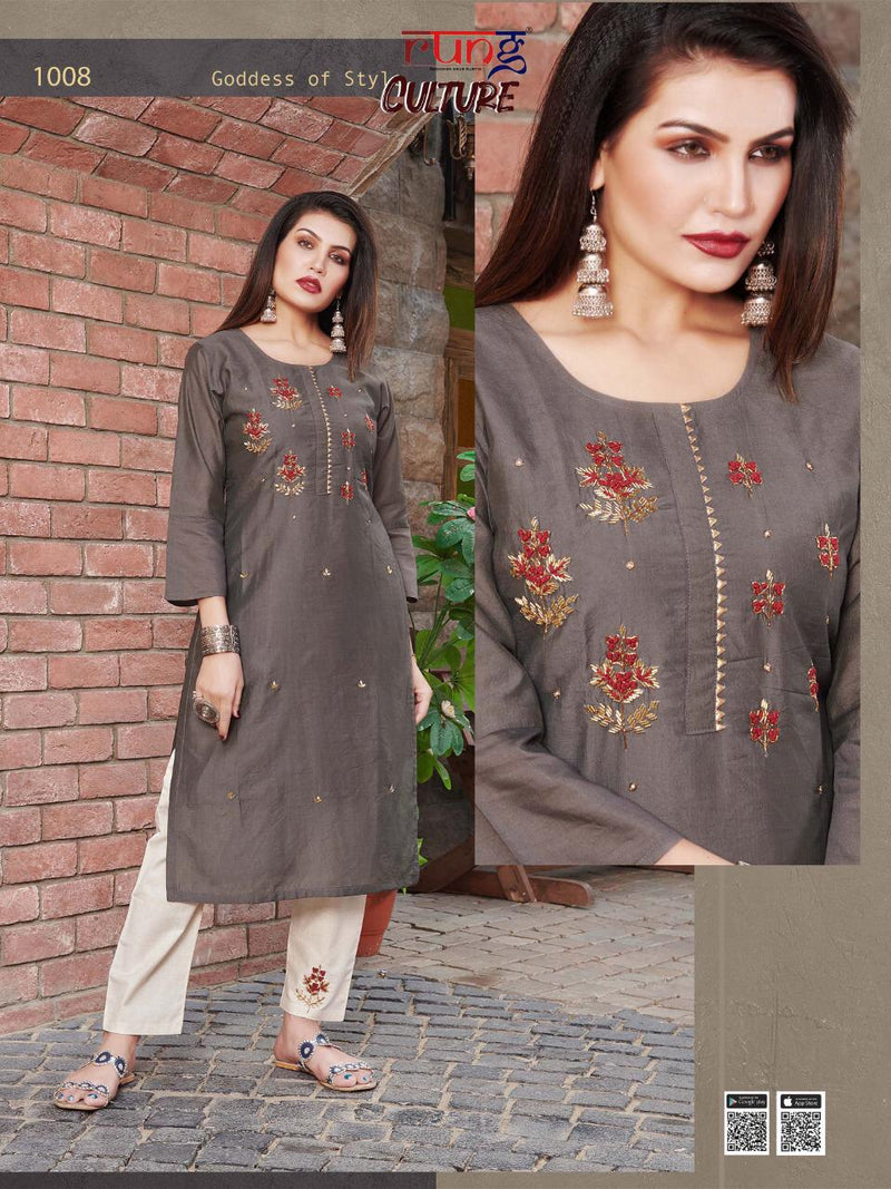 Rung Culture Ladies Top With Pant In Maslin With Slub