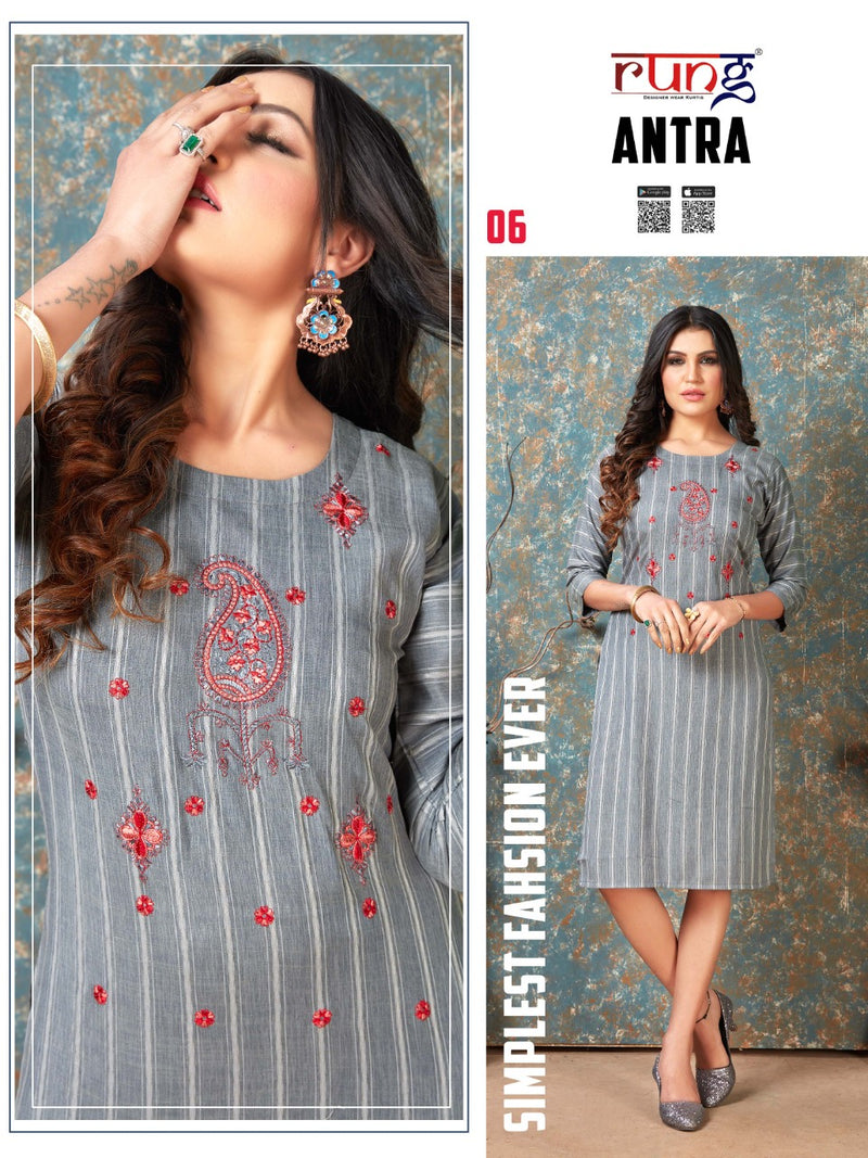 Rung Antra Heavy Rayon With Manual Embroidery Work Long Straight Kurtis