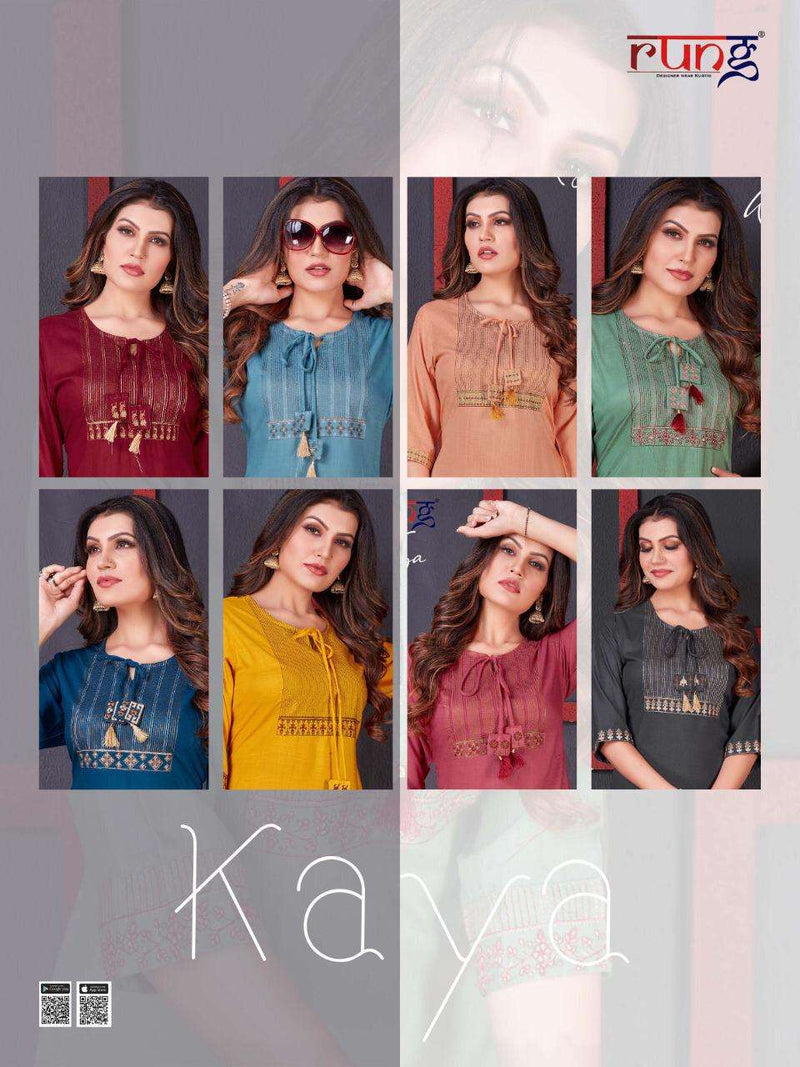 Rung Kaya Slub Embroidery Work Exclusive Simple Daily Wear Kurtis