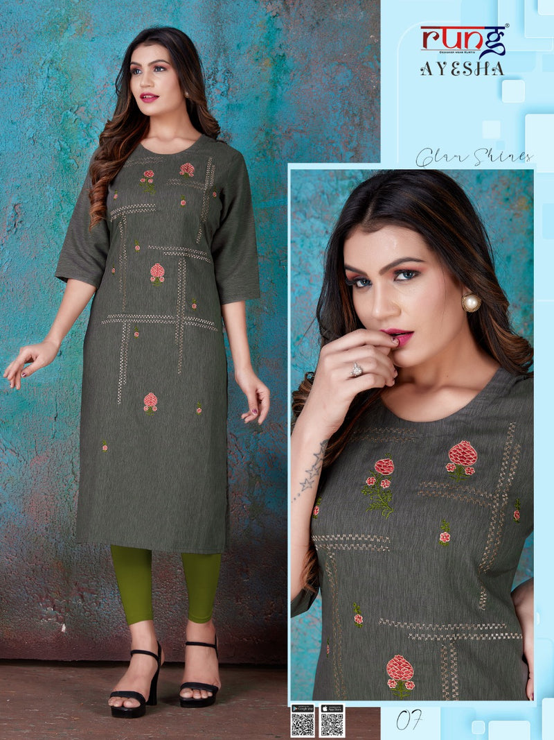 Rung Launch Ayesha Rayon With Fancy Embroidery Work Regular Wear Exclusive Readymade Kurits
