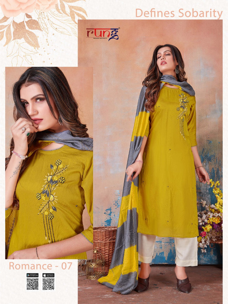 Rung Launch Romance Heavy Silk With Embroidery Handwork Casual Wear Readymade Fancy Kurtis
