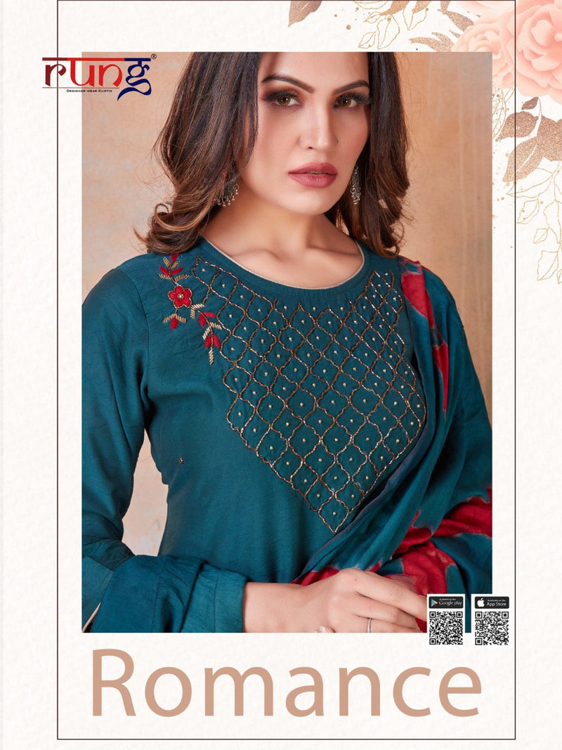 Rung Launch Romance Heavy Silk With Embroidery Handwork Casual Wear Readymade Fancy Kurtis