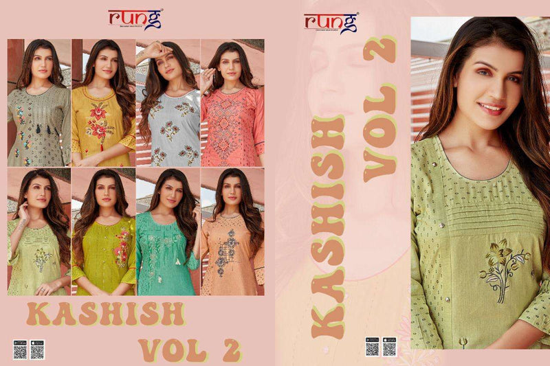 Rung Slub Launch Kashish Vol 2 Rayon Slub With Hand Work And Embroidery Work Casual Wear Long Kurtis