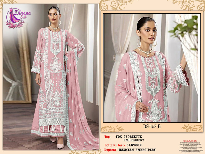 Dinsaa Suit S 158 B Georgette With Beautiful Heavy Embroidery Work Stylish Designer Pakistani Salwar Kameez