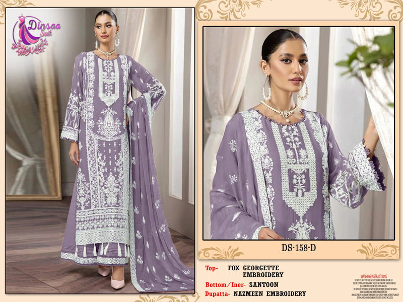 Dinsaa Suit S 158 D Georgette With Beautiful Heavy Embroidery Work Stylish Designer Pakistani Salwar Kameez