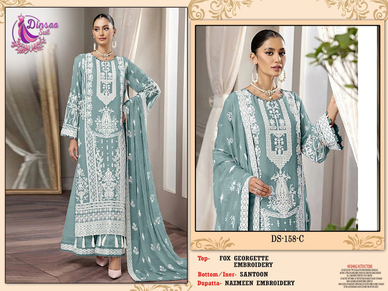 Dinsaa Suit S 158 C Georgette With Beautiful Heavy Embroidery Work Stylish Designer Pakistani Salwar Kameez