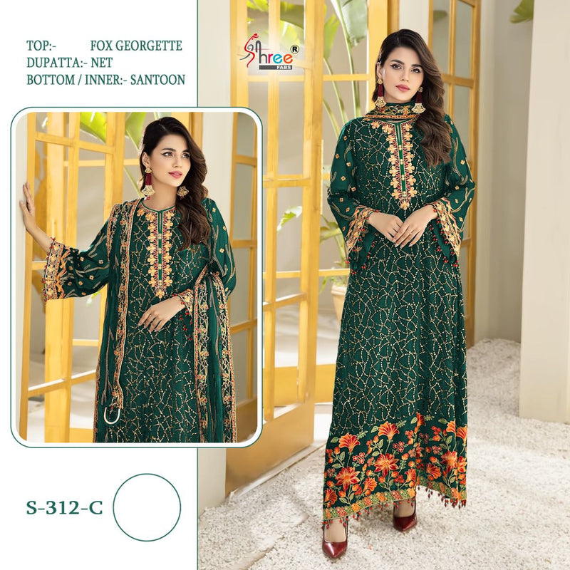 Shree Fab S 312 Fox Georgette Embroidered Pakistani Style Party Wear Salwar Suits