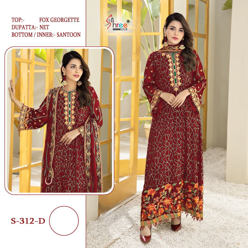 Shree Fab S 312 Fox Georgette Embroidered Pakistani Style Party Wear Salwar Suits