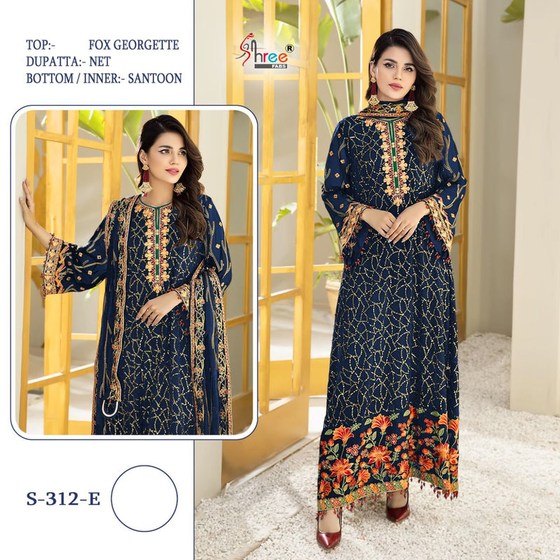 Shree Fab S 312 Fox Georgette Embroidered Pakistani Style Party Wear Salwar Suits