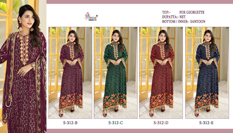 Shree Fab S 312 Fox Georgette Embroidered Pakistani Style Party Wear Salwar Suits