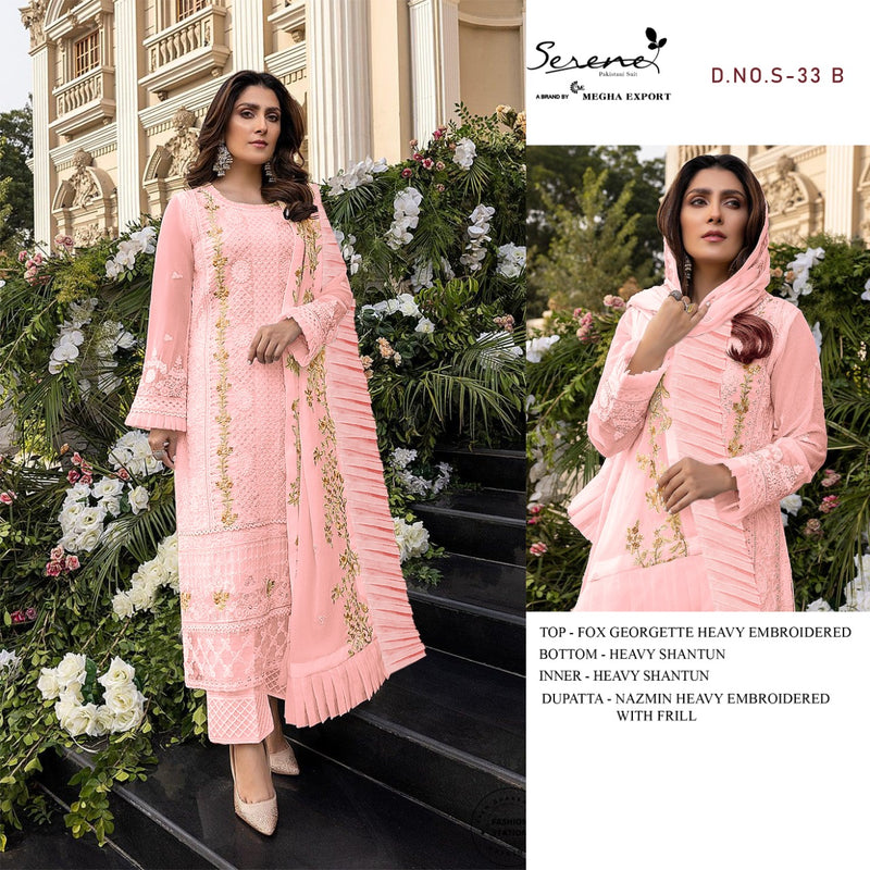 Serene S 33 Fox Georgette Embroidered Pakistani Style Party Wear Salwar Suits