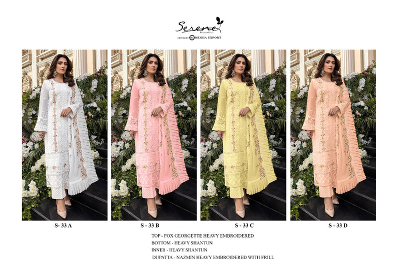 Serene S 33 Fox Georgette Embroidered Pakistani Style Party Wear Salwar Suits