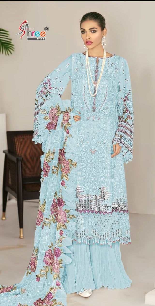 Shree Fab S 357 Net Embroidered Pakistani Style Fancy Sharara Suits