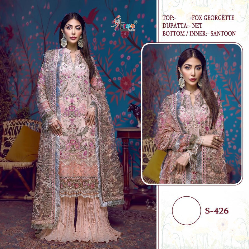 Shree Fab S 426 Fox Georgette Pakistani Style Embroidered Sharara Style Salwar Suits