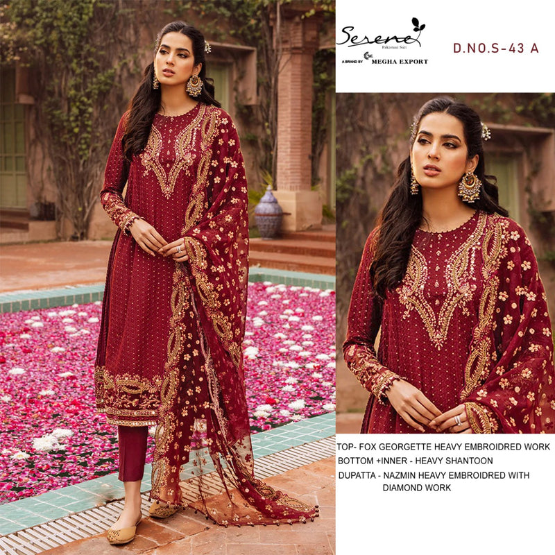 Serene S 43 Fox Georgette Fancy Designer Pakistani Style Semi Stitched Wedding Wear Salwar Suits