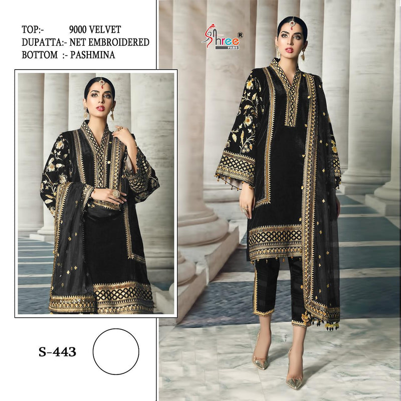 Shree Fabs Dno S 443 A Velvet With Beautiful Heavy Embroidery Work Stylish Designer Party Wear Salwar kameez