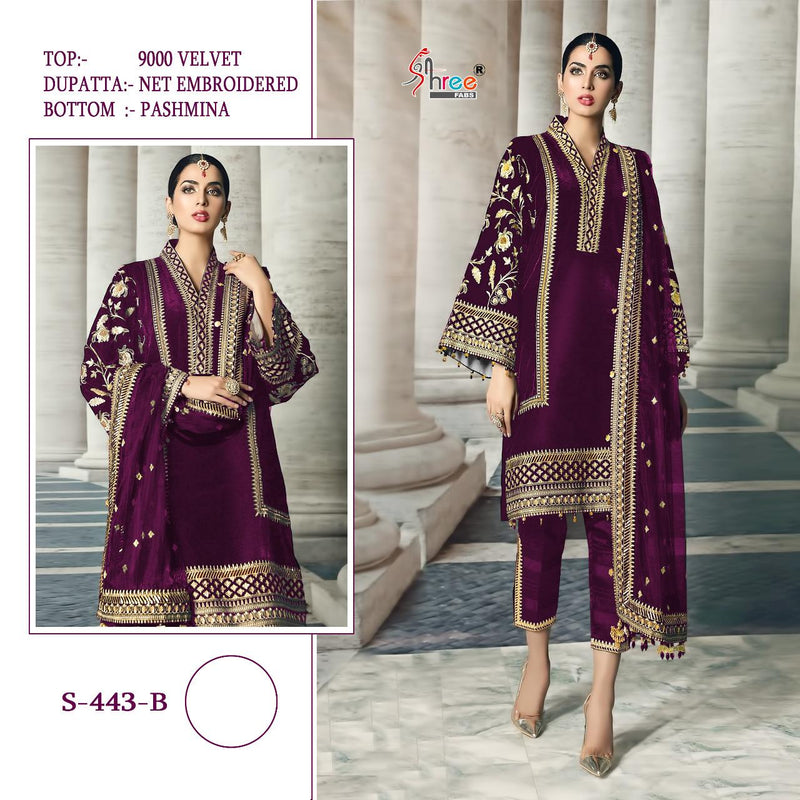 Shree Fabs Dno S 443 B Velvet With Beautiful Heavy Embroidery Work Stylish Designer Party Wear Salwar kameez