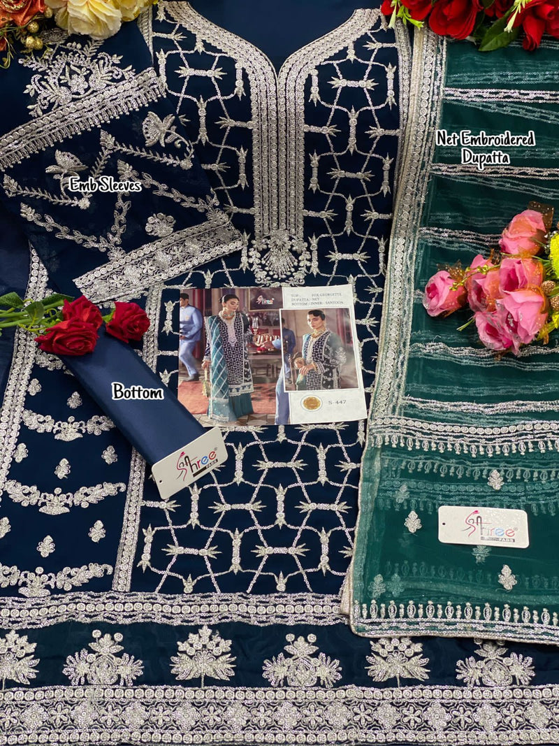 Shree Fab S 447 Fox Georgette Wedding Wear Salwar Kameez With Heavy Embroidery