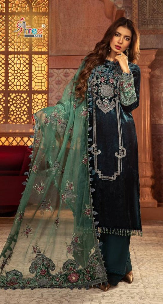 Shree Fab S 450 Velvet Designer Festive Wear Salwar Kameez With Heavy Embroidery