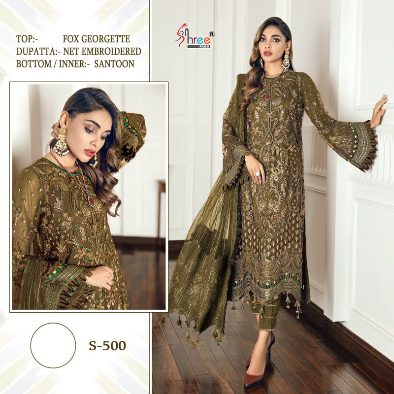 Shree Fab S 500 Fox Georgette Embroidered Pakistani Style Party Wear Salwar Suits