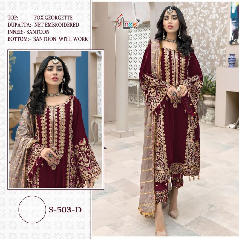 Shree Fab S 503 Color Fox Georgette Designer Pakistani Style Party Wear Salwar Suits