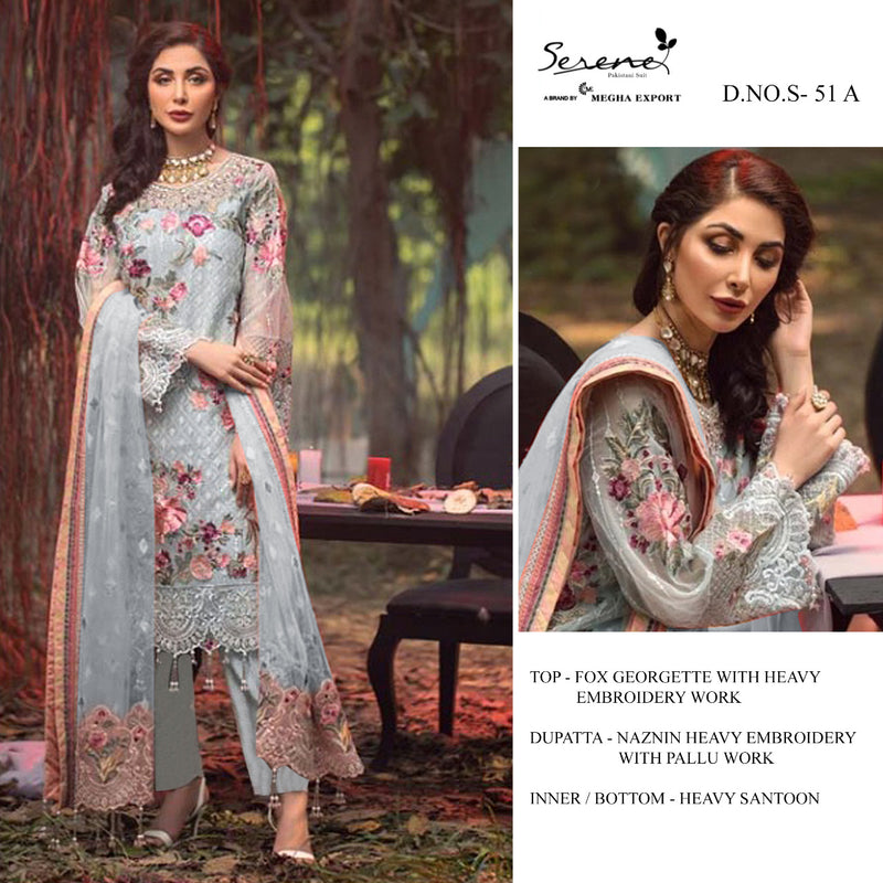 Serene S 51 Fox Georgette Designer Pakistani Style Party Wear Embroidered Semi Stitched Salwar Suits