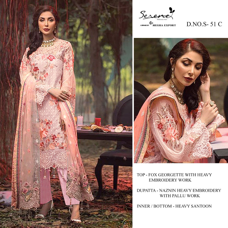 Serene S 51 Fox Georgette Designer Pakistani Style Party Wear Embroidered Semi Stitched Salwar Suits