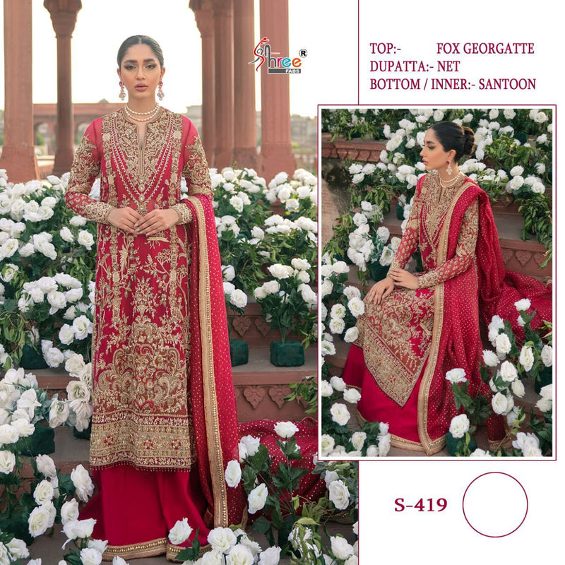 Shree Fab S419 Fox Georgette Pakistani Style Heavy Designer Wedding Wear Salwar Kameez