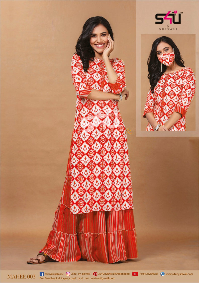 S4u Shivali Mahee Rayon Fancy Look Designer Kurti With Sharara