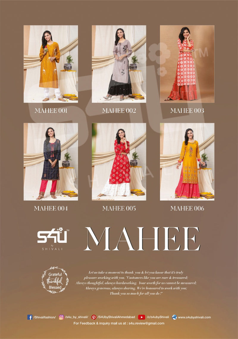 S4u Shivali Mahee Rayon Fancy Look Designer Kurti With Sharara