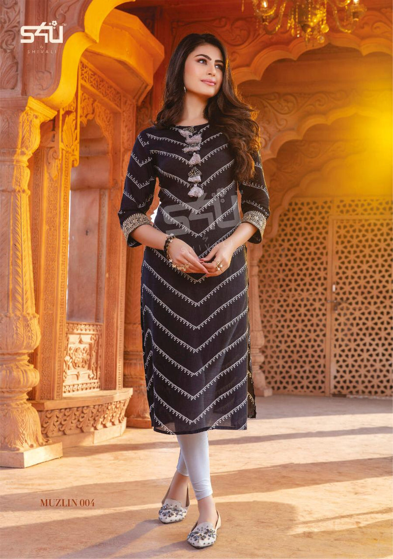 S4u By Shivali Presents Muzlin Beautiful Embroidery Kurti Eclectic Printed Collection