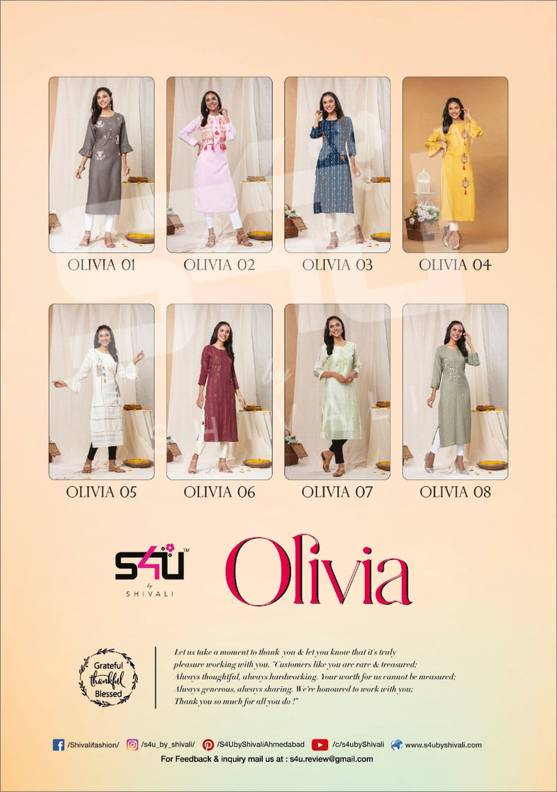 S4u Present Olivia 3 Fancy Classic Look Designer Hand Work Regular Wear Readymade Long Kurtis
