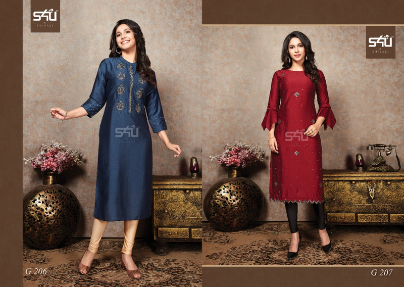 S4u Shivali Glamour Vol 12 Chinon Silk Fancy Designer Kurti Collection