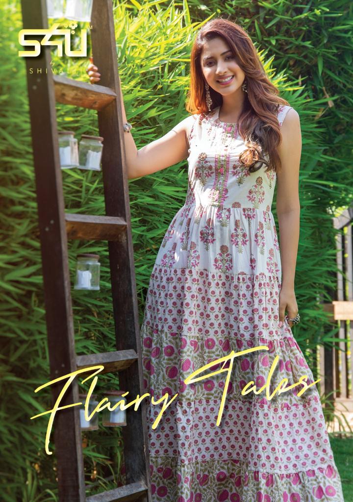 S4u Shivali Launch By Flairy Tales Cotton Exclusive Printed Long Gown Type Designer Kurtis