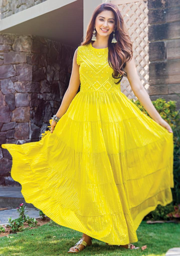 S4u Shivali Launch By Flairy Tales Cotton Exclusive Printed Long Gown Type Designer Kurtis