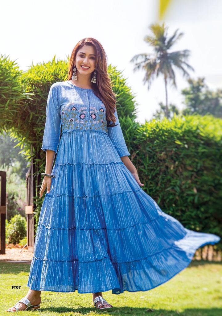 S4u Shivali Launch By Flairy Tales Cotton Exclusive Printed Long Gown Type Designer Kurtis