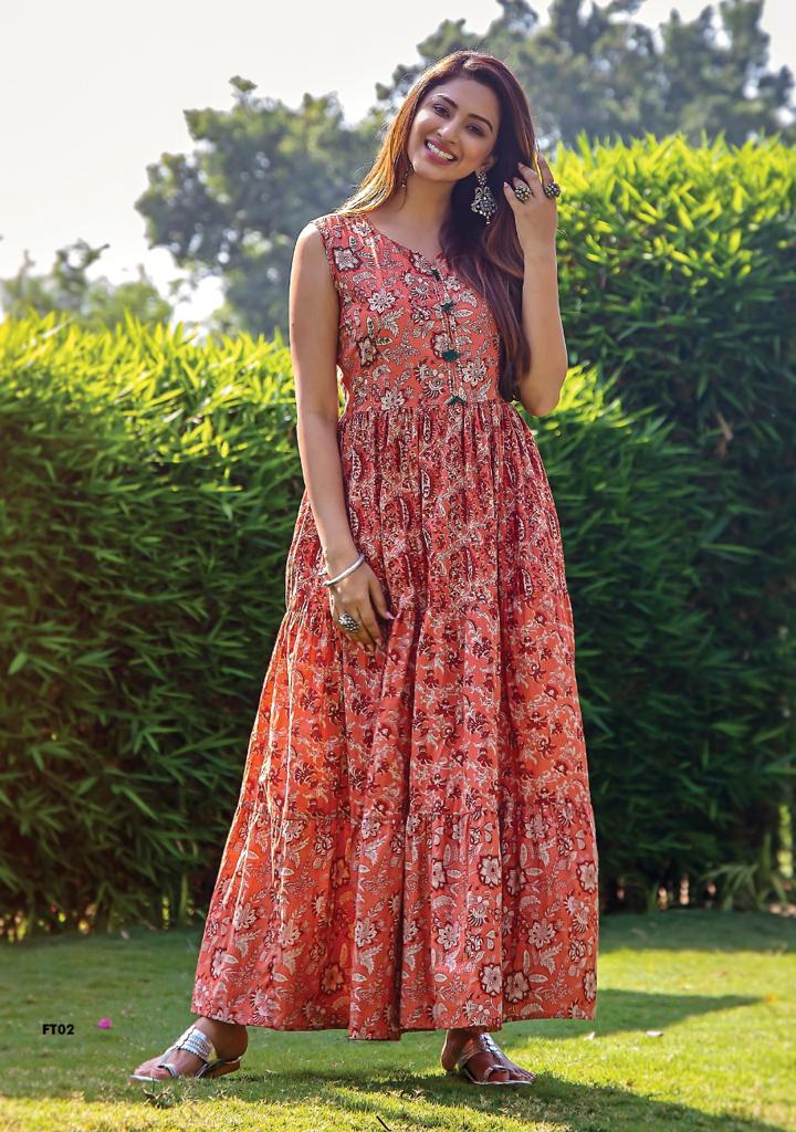 S4u Shivali Launch By Flairy Tales Cotton Exclusive Printed Long Gown Type Designer Kurtis