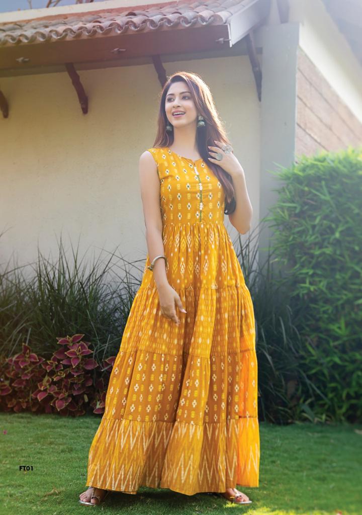 S4u Shivali Launch By Flairy Tales Cotton Exclusive Printed Long Gown Type Designer Kurtis