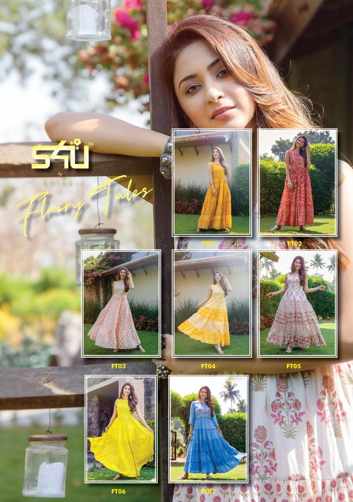 S4u Shivali Launch By Flairy Tales Cotton Exclusive Printed Long Gown Type Designer Kurtis
