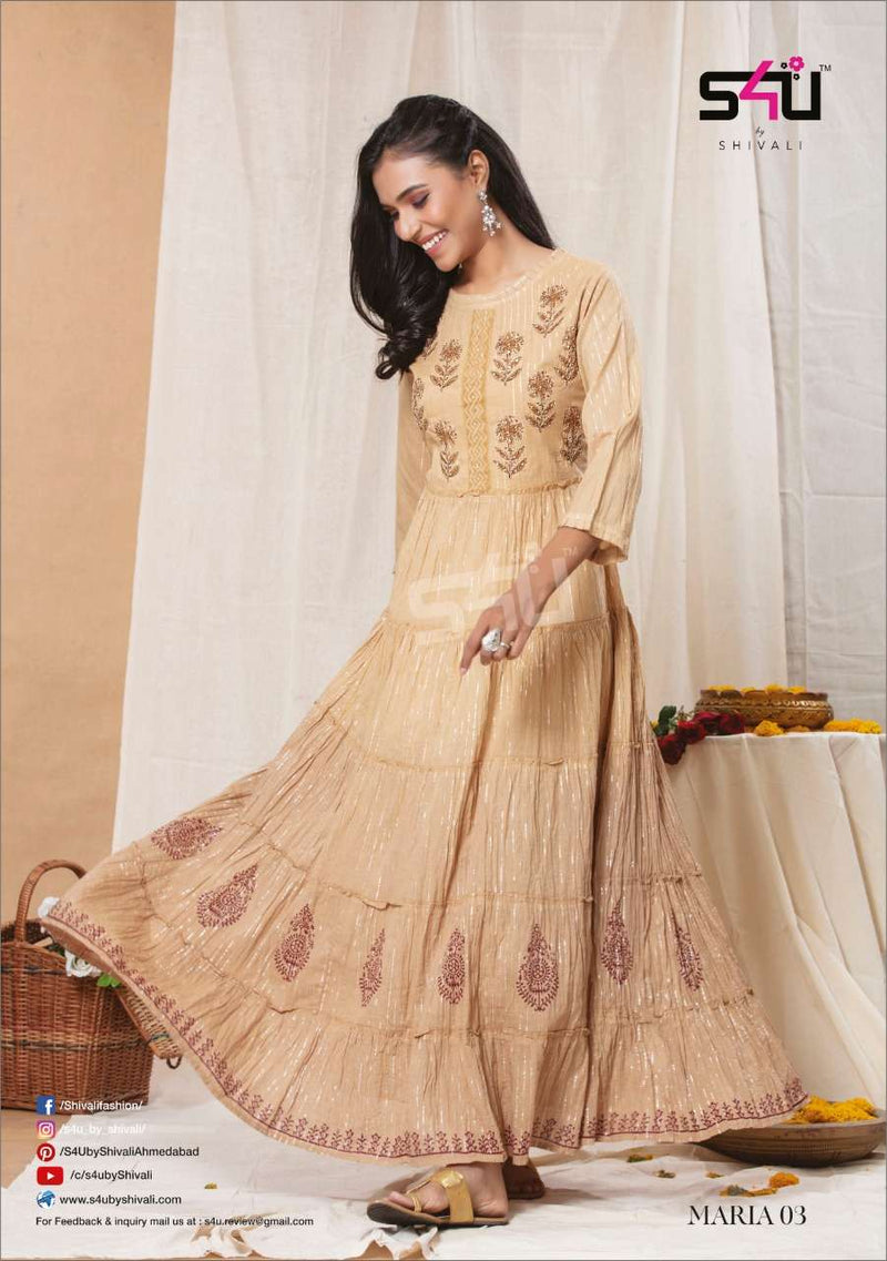 S4u Shivali Maria Fancy Exclusive Printed Long Gown Type Party Wear Fancy Casual Wear Kurtis