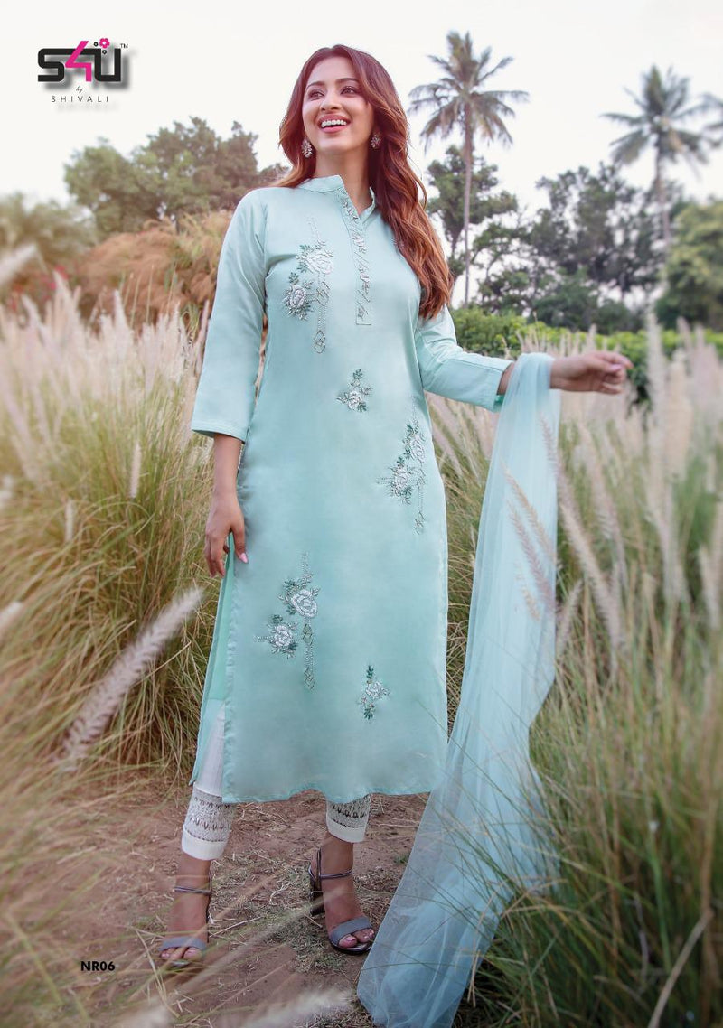 S4u Shivali Noor Muslin Gorgeouse Look Designer Straight Long Kurtis With Fancy Dupatta