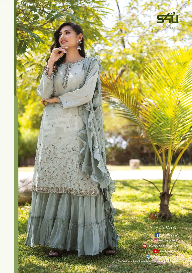 S4u Shivali Presents  Sharara Silk And Georgette With Heavy Hand Wok Readymade Suits