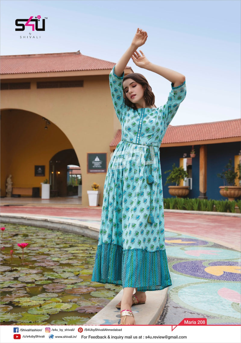 S4u Sivali Launch Mariya Vol 2 Rayon With Beautiful Printed Long Gown Style Readymade Casual Wear Kurtis
