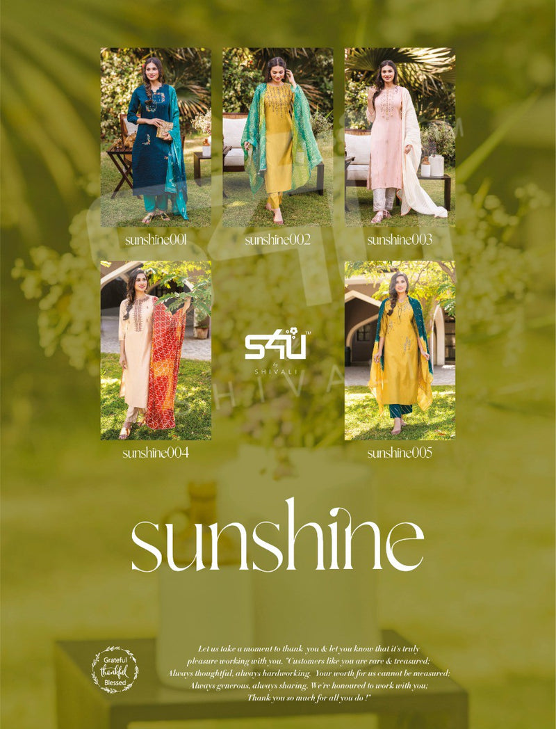 S4u Sunshine Silk With Embroidery Work Attractive Look Exclusive Designer Salwar Suits With Dupatta