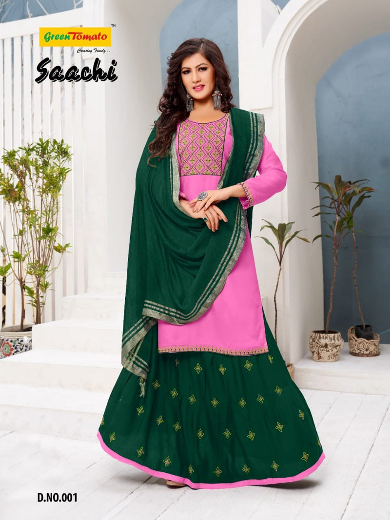 Green Tomato Saanchi Heavy Rayon Festive Wear  Kurtis With Set Of Dupatta & Skirt With Heavy Embroidery